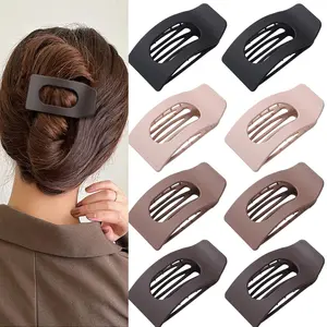 8 Pack Neutral Flat Hair Clips for Women - Large Matte No-Slip Rectangle Claw Clips Thick & Thin Hair in Brown, Black, and Blonde,  Hold Square Hair Accessories for Work or Daily Wear