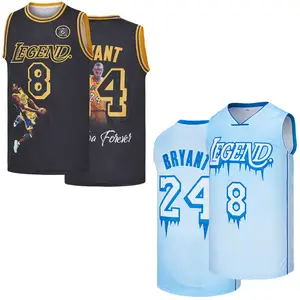 Men's #8-24 Mamba Legend Bryant Basketball Jersey,Portrait and Snowflake Print Embroidered Vest,Fan Commemoration Gift