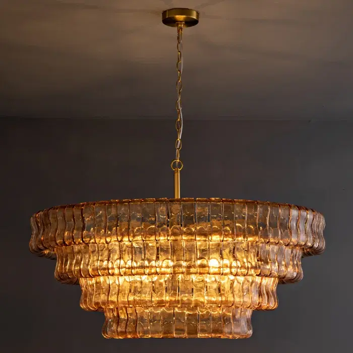 36" 6-Lights Luxury Large Tiered Round Smoke Glass Gold Chandelier