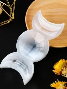 1pc Selenite Moon Goddess Selenite Bowl,Triple Moon Bowl,Crystal Gifts,Home Decor,Crystal Bowl For Witchcraft Divination,Natural Stone Decor,Crystal Carvings