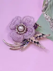 Embroidered Flower Bird Brooch