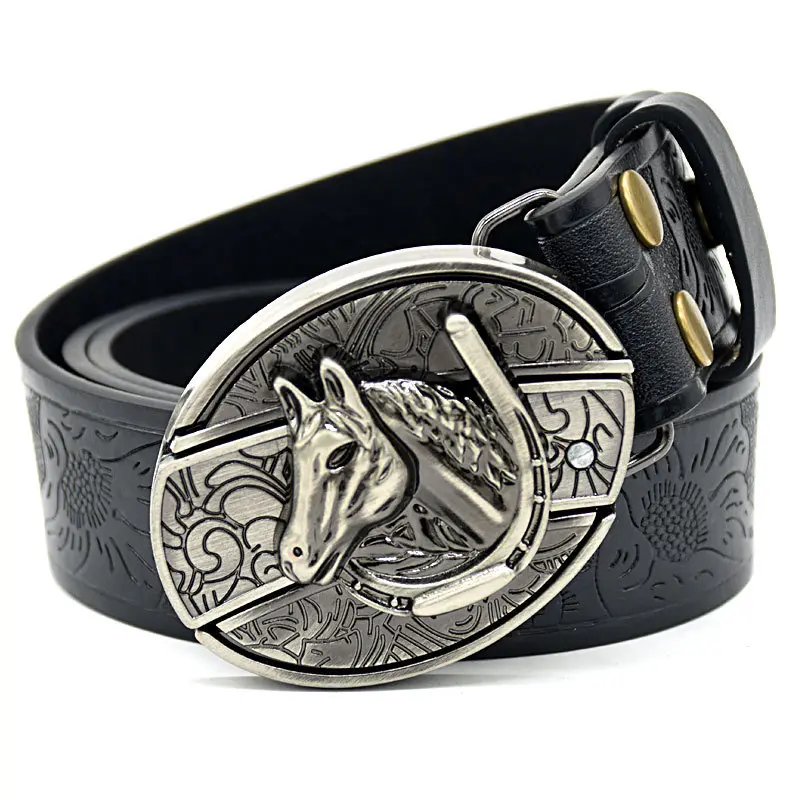 Horse-head knife buckle embossed black