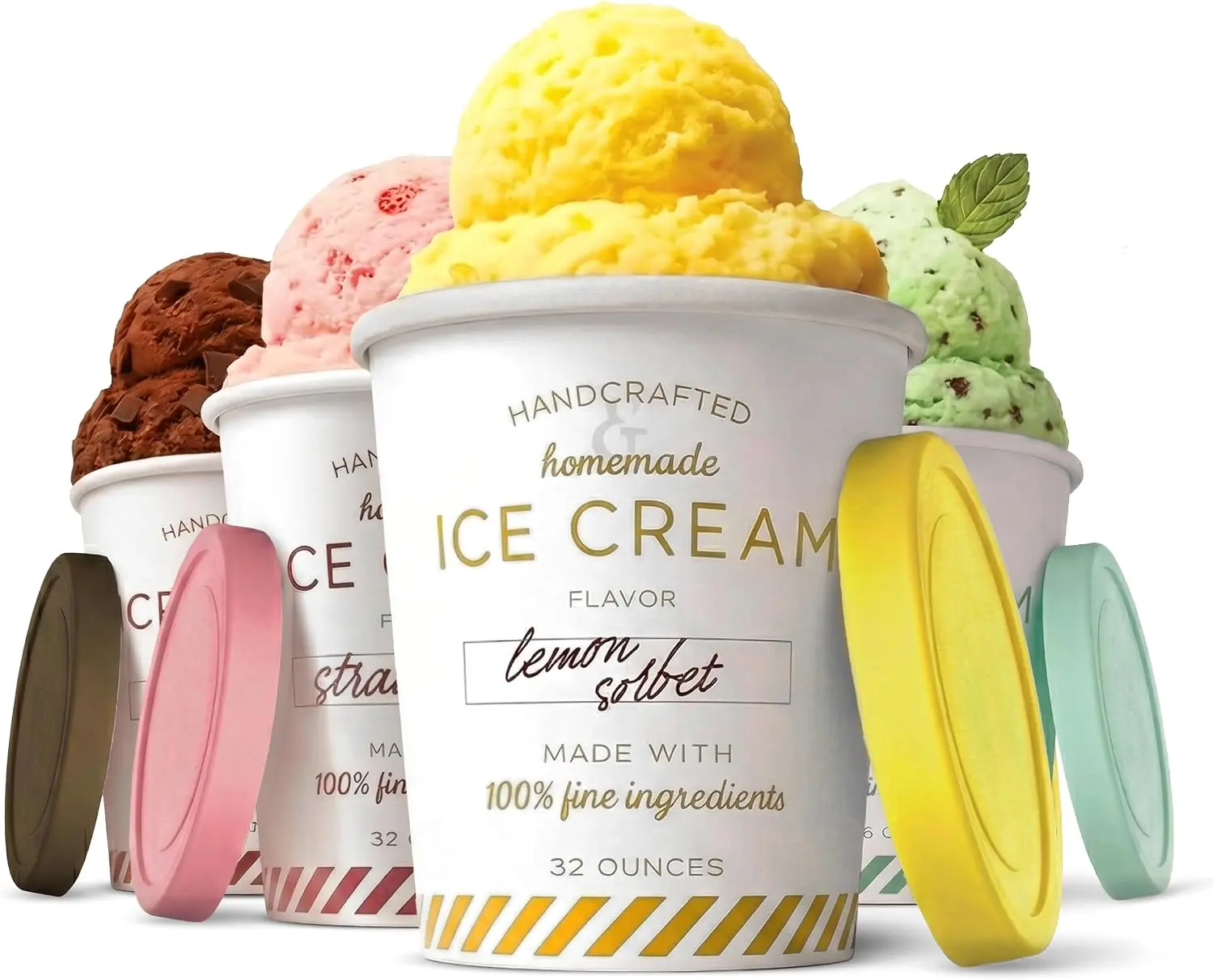 32 oz Ice Cream Containers with Airtight Silicone Lids ( 4-Pack ) Homemade Ice Cream Container perfect for storing Gelato, Sorbet & Frozen Yogurt, Reusable 2 Pint Ice Cream Container with LidsGift.
