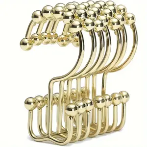 12pcs Shower Curtain Hooks, Roller Balance Sliding Anti-Drop Double Shower Hooks For Curtain Bathroom Shower Curtains, Bathroom Accessory