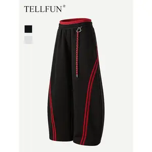TELLFUN Men's Baggy Wide-Leg Sweatpants - Y2K Sporty Activewear with Side Stripes, Unisex Oversized Casual Athletic Joggers for Everyday Loungewear
