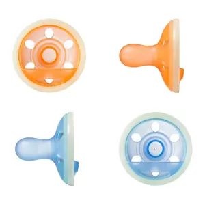 Breast-Like Night Newborn Pacifier, 0-6 Months, Breast-Like Baglet, BPA-Free Binkies, Glow in The Dark Technology, Orange/Blue, Pack of 4