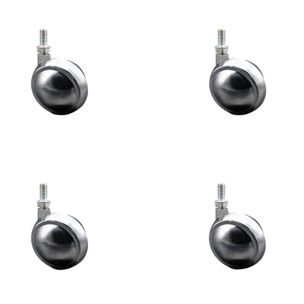 Service Caster SCC-TS01S25-DCS-BC-381634-4 2.5 in. Swivel Metal Ball Caster Wheels for Furniture Bright Chrome Finish Stem Casters with 0.375 in. 16 TPI x 0.75 in. Threaded Stem - Set of 4