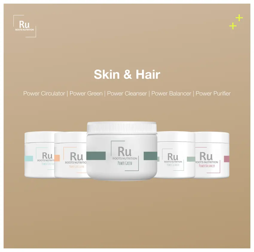 Roots Nutrition Skin & Hair Bundle | Herbal Wellness Supplement Bundle | Power Green Superfood Powder + Botanical Capsules