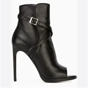 Summer cool boots black ankle boots stiletto heels sexy high heels peep toe belt buckle strap fashion women's shoes open toe short boots large size  43 45