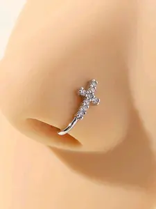 Bohemian Sexy Style Fake Nose Ring, Silver Color Cubic Zirconia, Sparkling Zircon Inlay, No Piercing Required, Fashion Hip Hop Accessory, Nose Ring Jewelry, Nose Hoops, Nose Rings Hoops