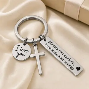 Spanish Drive Safe Stainless Steel Keychain I Love You Cross Charm Key Ring for Men Women Car Key Accessory Romantic Gift for New Drivers Valentine Birthday Anniversary Daily Use