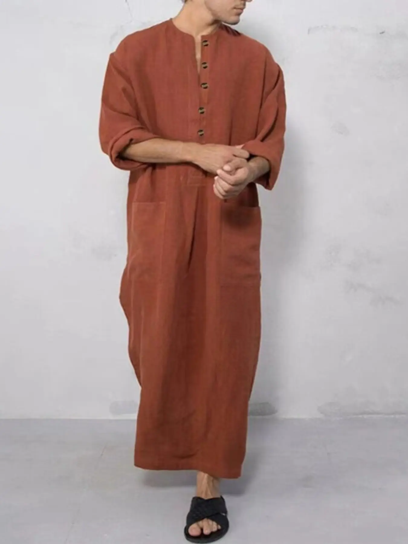 New Middle East Muslim Robe Authentic Saudi Modesty Islamic Thobe Men's Arabic Ethnic Print Long One-Piece, Traditional Arab Clothing, Comfortable and Stylish, Clothes