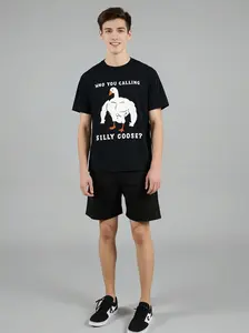 Funny Silly Goose Muscle Meme Graphic T-Shirt, Humor Print Casual Tee, Unisex Short Sleeve Streetwear Top Who You Calling Silly Goose Funny Muscle Goose Graphic T-Shirt, Meme Humor Print Casual Short Sleeve Tee for Men Women