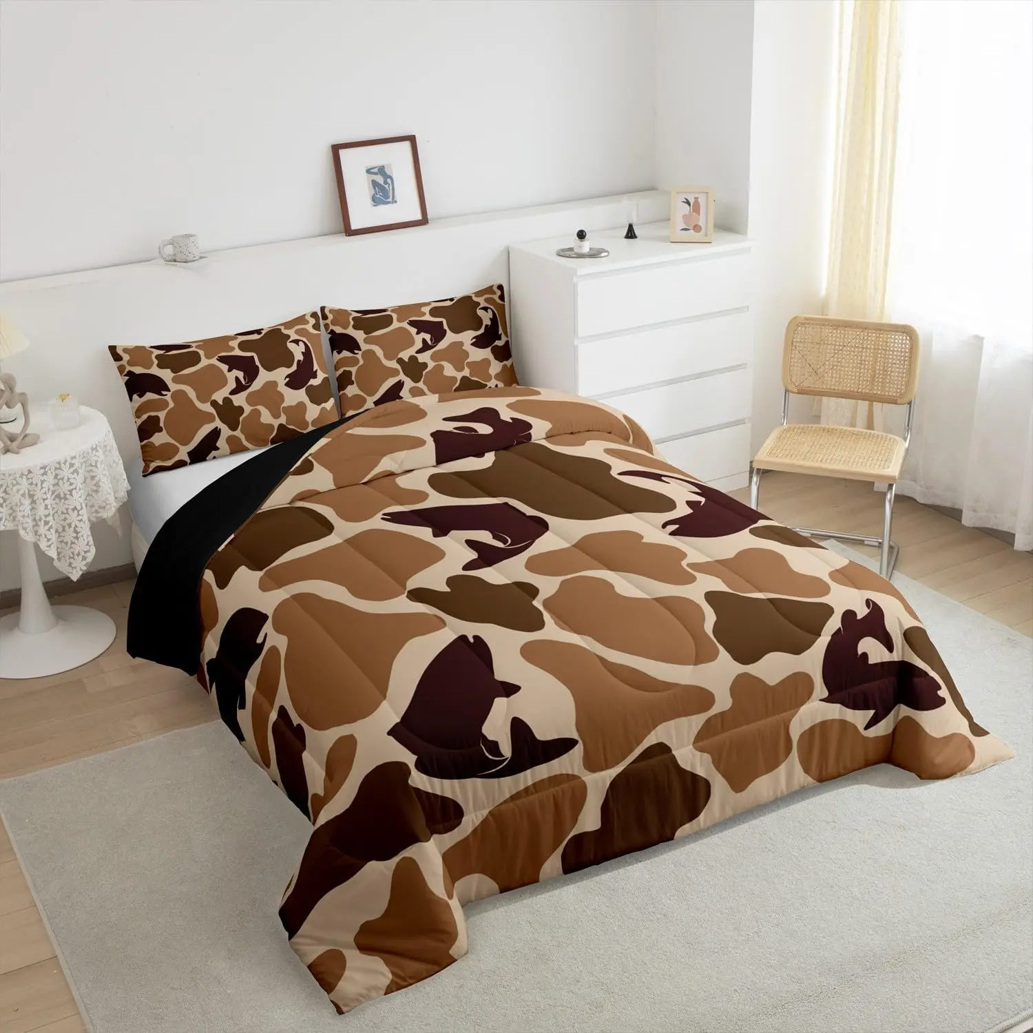 Feelyou Big Pike Fish Comfy Bedding Set - Multi-Size Animal-Themed Microfibre Duvet & Sets, Breathable Wildlife Camo Print, Vintage Brown Farmhouse Fishing Decor, Travel-Friendly All-Seasons Queen Quilt, Machine Washable