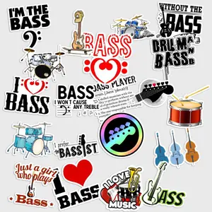 Sticker Pack 20 Guitar Bass Drum Music Vinyl Sticker, Band Instrument Art, Waterproof Decal