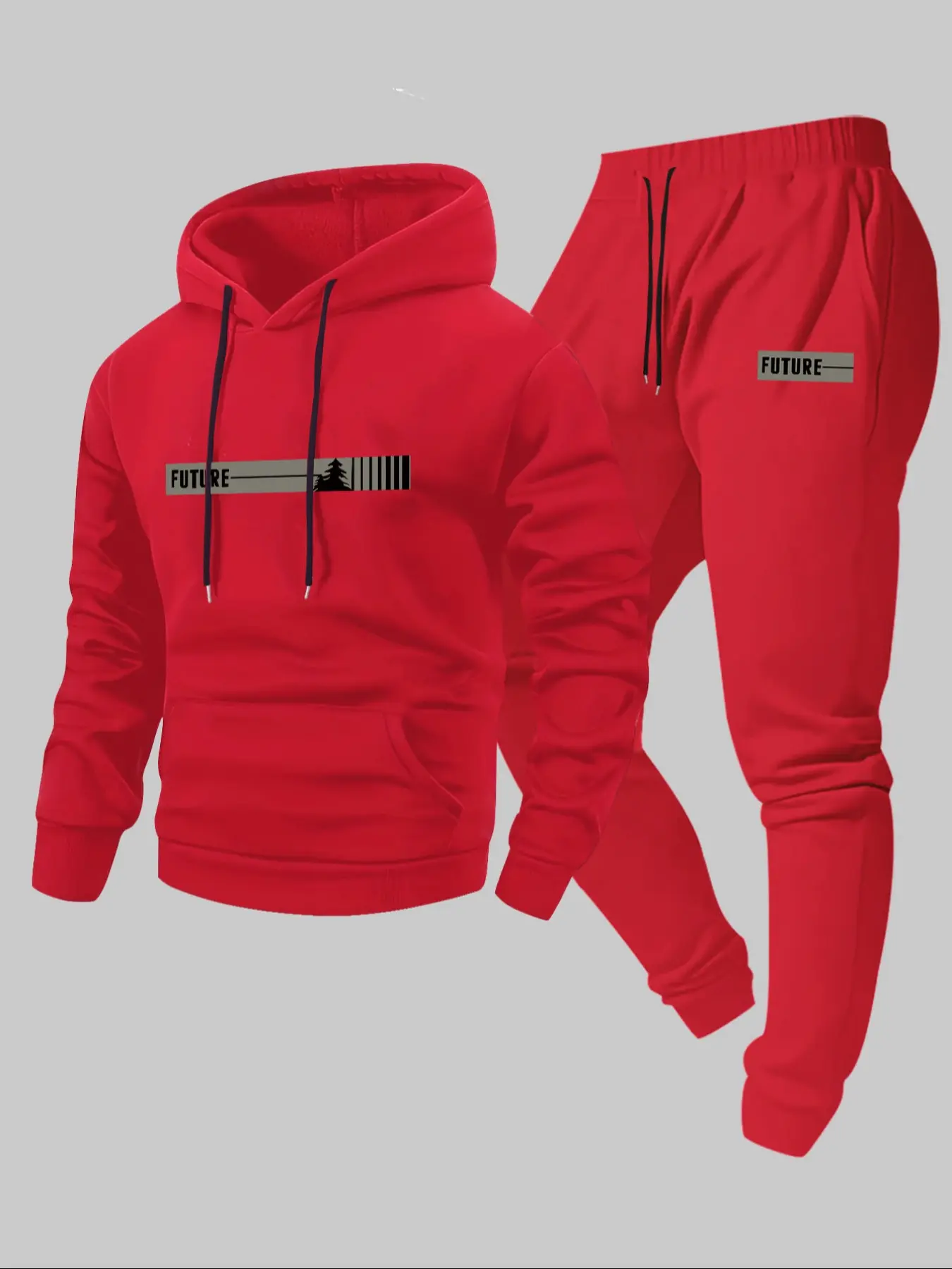Men's Fall Winter Fleece, Letter Print Hoodie + Drawstring Casual Sport Pants, 2 Piece Set, Long Sleeve, Regular Fit, Streetwear Tracksuit Set, Sports Set, Casual Sportswear Set, Sport Casual Outfit