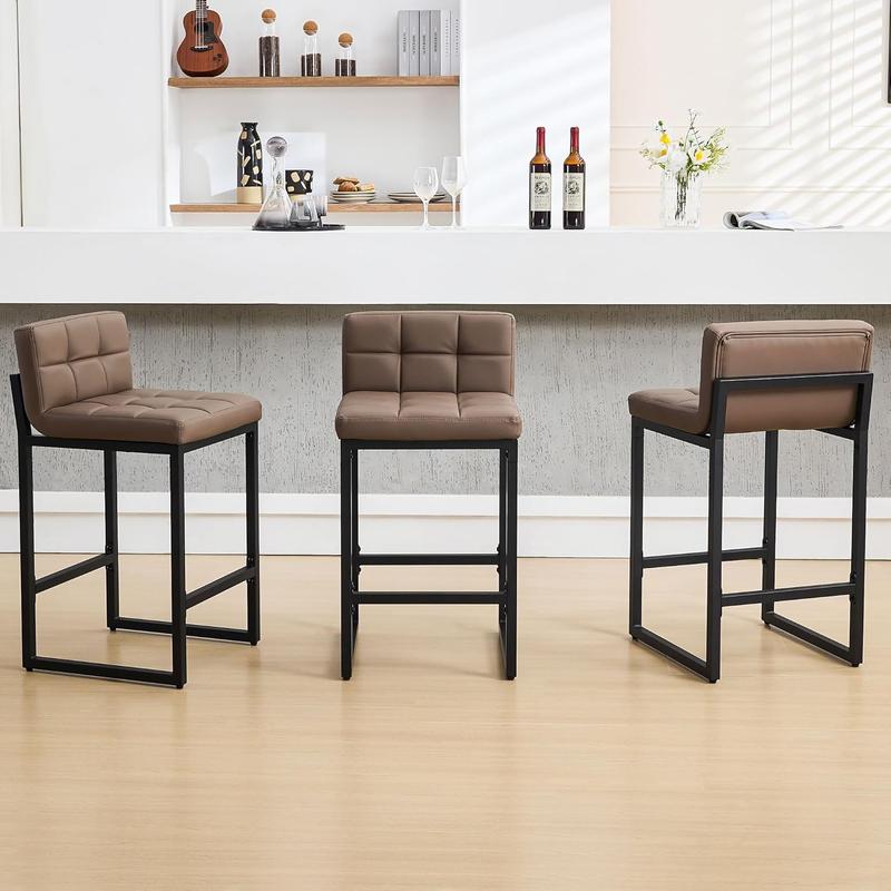 FIRAVOE Barstools Set - Modern Artificial Leather Counter-Height Low-Back Stools with Footrest, Upholstered Indoor Furniture Barstools for Kitchen Island, Barstool, Artificial Leather Barstools