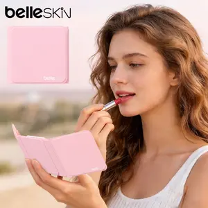 Belleskin Compact Portable Makeup Mirror, Tri-Fold LED Mirror with 5x/10x Magnification, 37 Soft Leds, 6000k Natural Light, Type-C Fast Charge