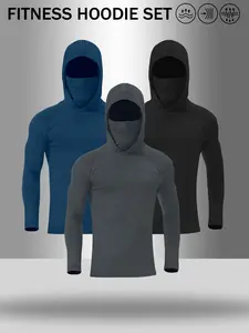 Men's 3-Pack Fitness Hoodie Set with Face Cover, Quick Dry Long Sleeve Workout Hooded Shirt, Athletic Sun Protection Top for Gym, Running, Training, Outdoor Sports, Active Sportswear #tiktokmademebuyit