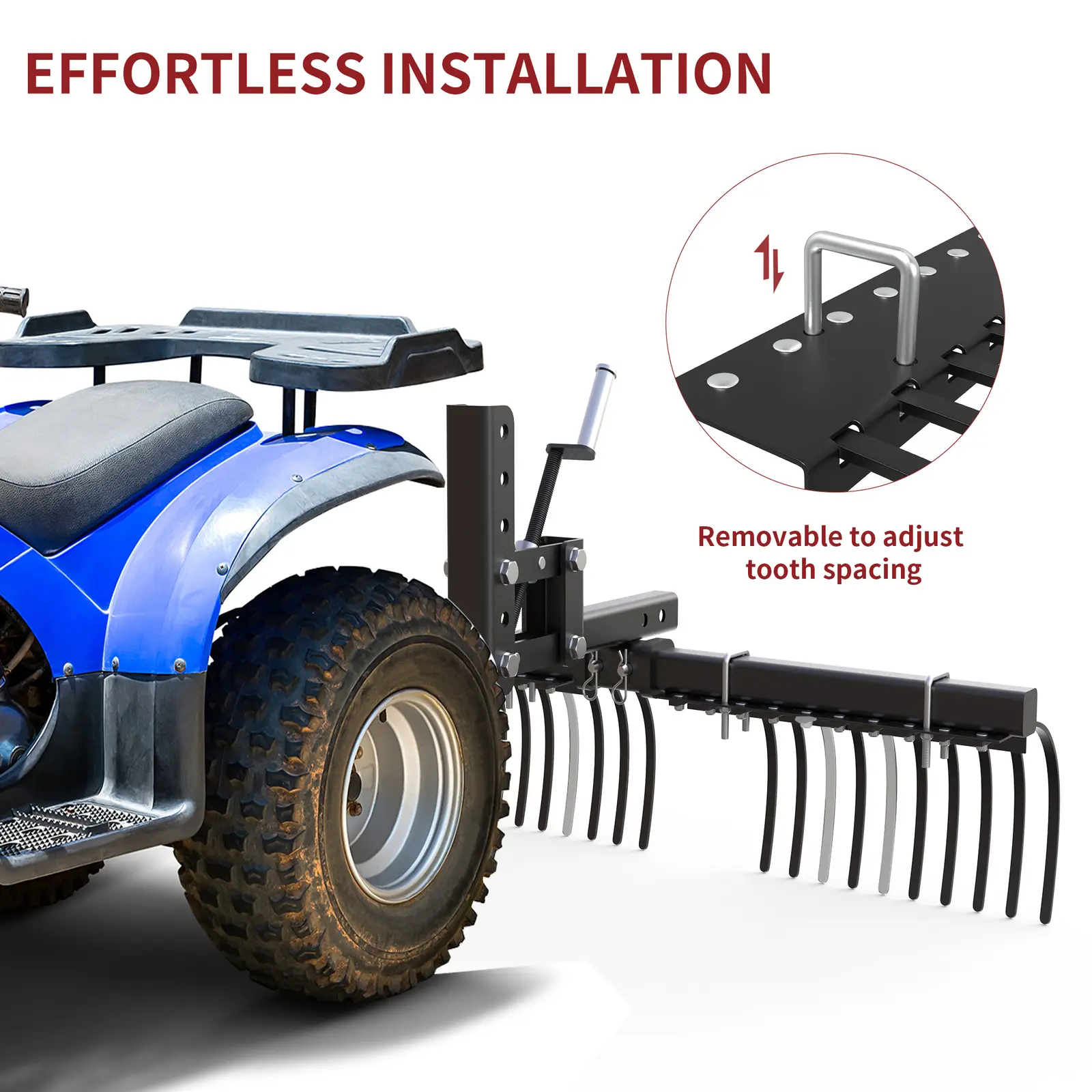 YINTATECH ATV/UTV Landscape Rake Implement W/1-Point Lift System Tractor Removal Rock Lawn