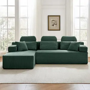 【2 Packages Shipping】104" Modular Sectional Couch with Chaise, L-Shape Oversized Cloud sofa Couch,Corduroy Cloud Velvet Boneless Couch for Living Room, Sofa in A Box, No Assembly Required