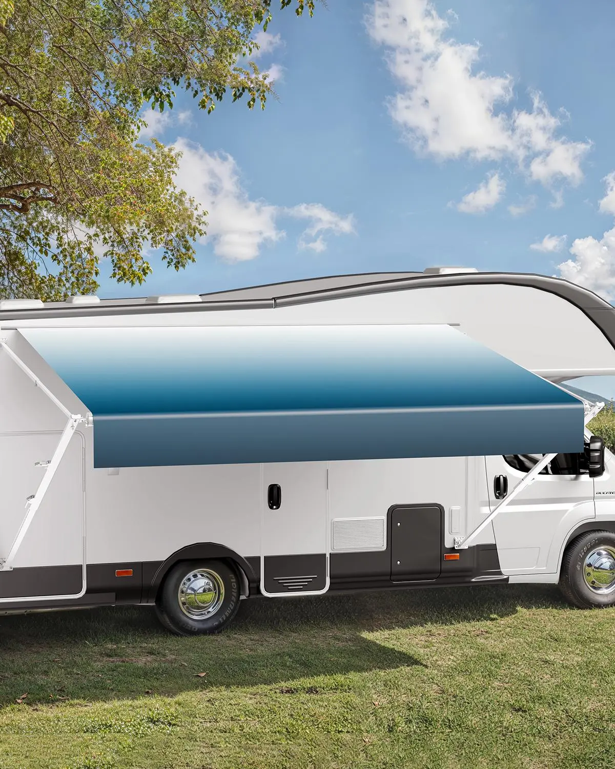 【SummerFinds】VEVOR Manual RV Awning Complete Kit, 18' Retractable Awning with Aluminum Alloy Frame, Outdoor Trailer Awning, Fit for Most RVs(Blue Fade)