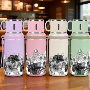 1pc 20oz 316 Stainless Steel Tumbler with Elegant Monochrome Hibiscus and Cosmos Floral Print, Suitable for Sports, Fitness, Outdoor Travel, Time Marker Outdoor Durable Large Capacity Hiking 316 Stainless Steel