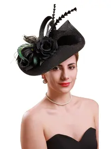 1PC Flower Fascinators Hats Elegant Women Flower Mesh Feathers Wedding Cocktail Bride Headband for Derby Hat Tea Party
