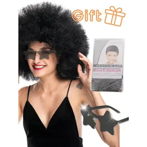 Oversized Fluffy Curly Hair Wig Multi-Color High Temperature Resistant Synthetic Fiber with plus Glasses for Party