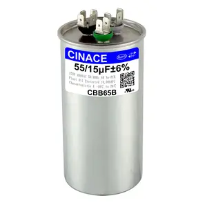 CINACE 55/15uF CBB65 Dual Run Capacitor for Air Conditioner AC Motor Fan Condenser Heat Pump HVAC Ice Maker 370/450VAC 50/60Hz