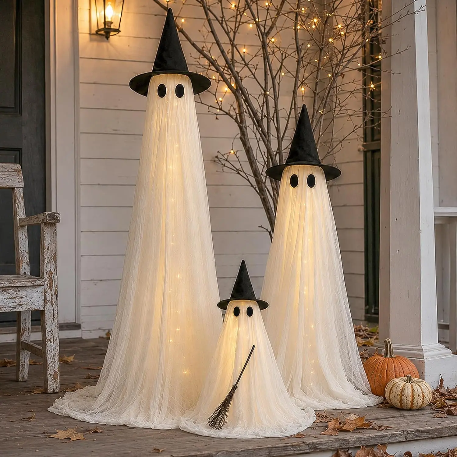 Ghost Family-3 Pack Spooky Lighted Outdoor Halloween Decorations, Equipped with Timer, Remote Control