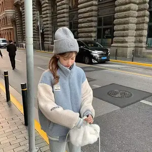 Elegant Directional Women's Student Baseball Jacket Thickened Fleece Lamb Coat Holiday gifts Ideal Christmas  Zip Hoodies Hoodie & Sweatshirt