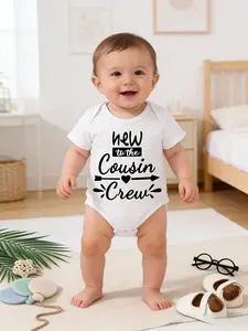 "New to the Cousin Crew" Baby Short Sleeve Bodysuit - Cute Family Graphic Infant Onesie, Cousin Announcement Baby Clothes, Soft Cotton Newborn Outfit