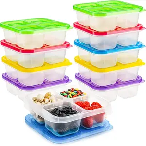 10 Pack Bento Snack Boxes,  Meal Prep Containers, 4-Compartment To Go Bento Lunch Boxes, Stackable Divided  Storage Containers for Work and Travel