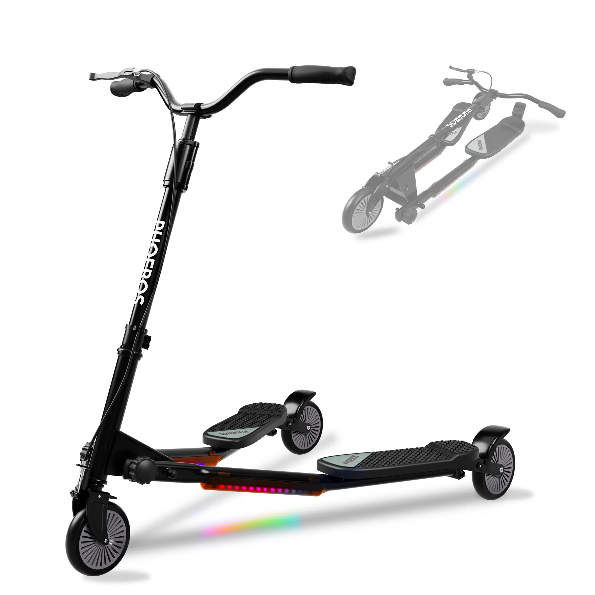 PHOEROS Upgraded Swing Wiggle Scooter, 3 Wheels Drifiting Kick Scooter for Kids Ages 6-12,Teens & Adults, Youth Drifting Scooter with LED Light /7 Height Adjustable/Foldable Best Gift for Kids/Youth.