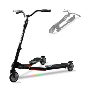 PHOEROS Upgraded Swing Wiggle Scooter, 3 Wheels Drifiting Kick Scooter for Kids Ages 6-12,Teens & Adults, Youth Drifting Scooter with LED Light /7 Height Adjustable/Foldable Best Gift for Kids/Youth.