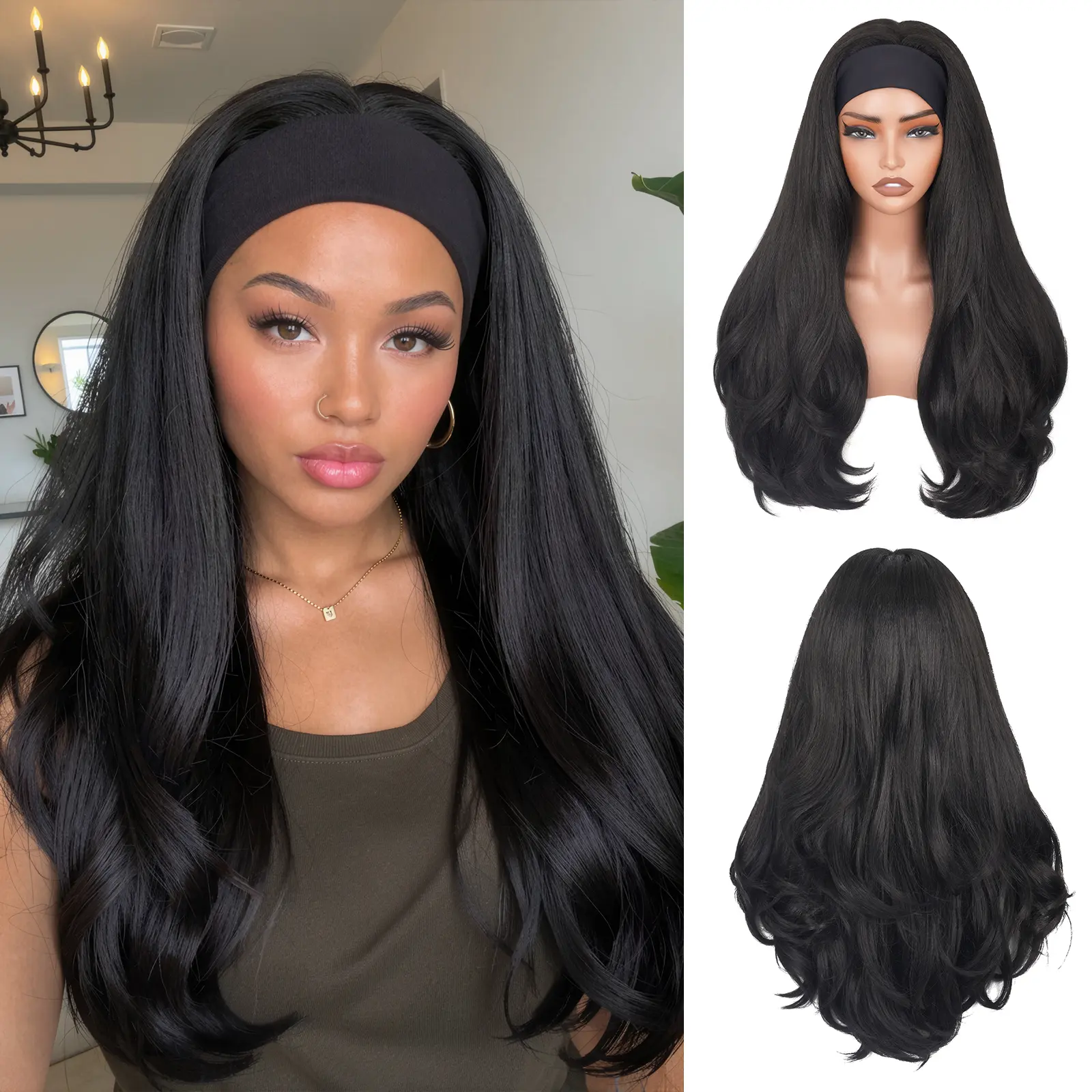 Lush Haute Wavy Headband Wigs for Women Wear and Go 26 Inch Straight Headband Wig with Layered Blowout Texture Lightweight Glueless