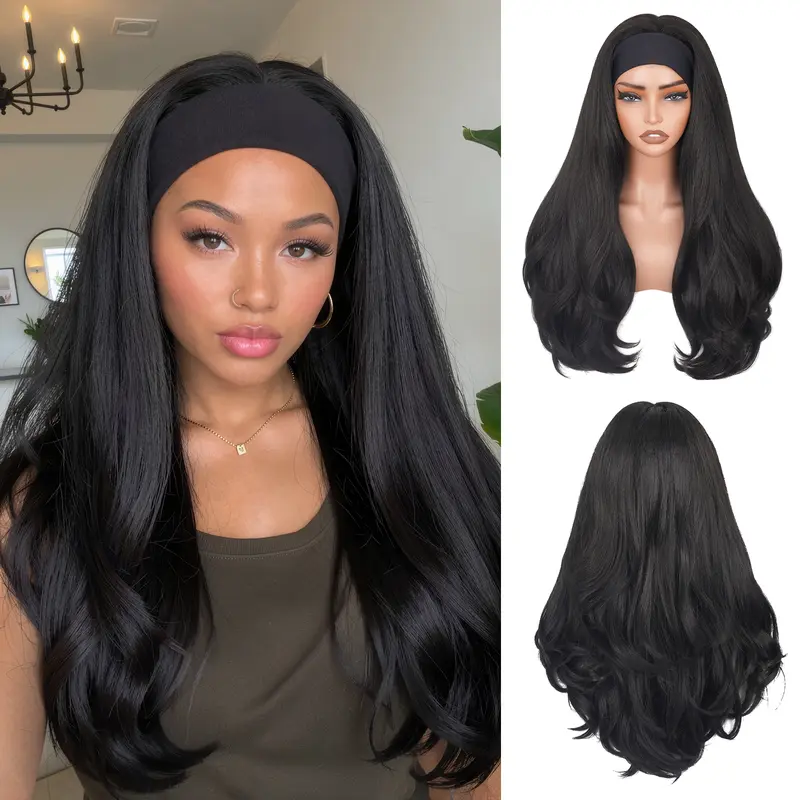 Lush Haute Wavy Headband Wigs for Women Wear and Go 26 Inch Straight Headband Wig with Layered Blowout Texture Lightweight Glueless