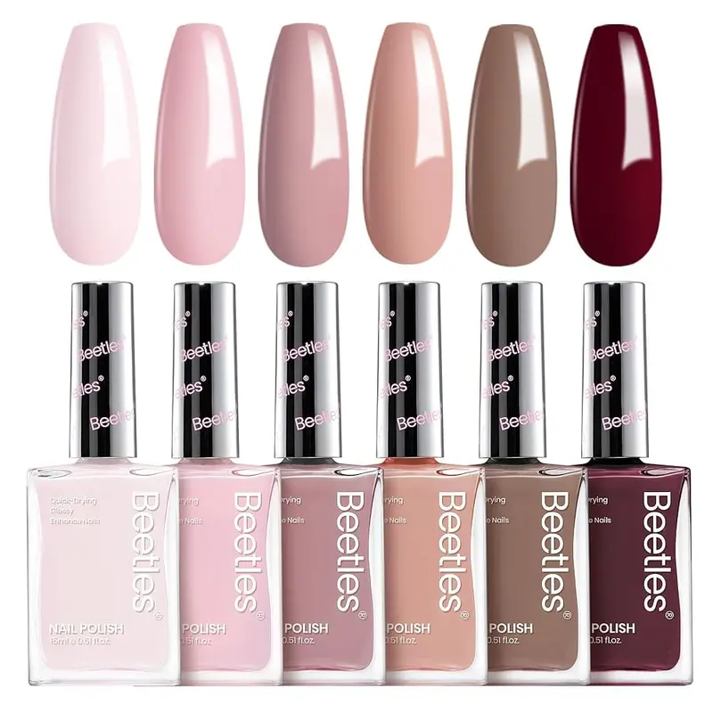 Beetles Brown Color Nail Polish Set,No UV lamp needed,Long Lasting & Quick Dry,Clear for Women,Nails Art,Nails at home,Manicure Beauty Products Pigment Translucent Salon Daily Gift Cutics Cosmetic #TikTokShopBacktoSchool