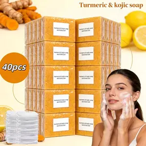 40 pieces of 100g turmeric lemon soap with essential oils, handmade soap, rich foam, deeply gentle cleansing, suitable for shampooing, facial washing, and bathing, suitable for both men and women, wedding favors, travel-sized.