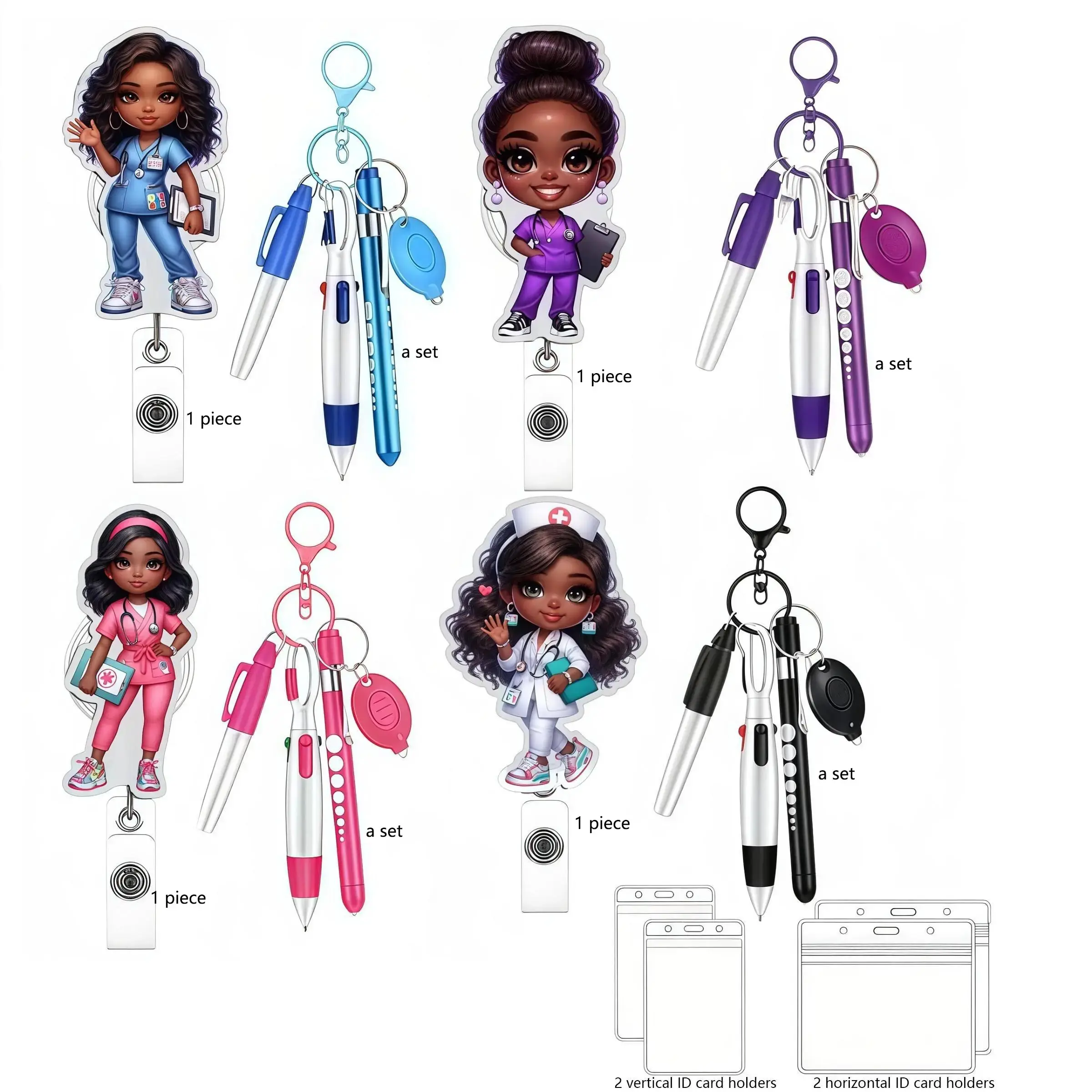 Expandable Nurse ID Card Holder Set, Medical Badge Holder, Acrylic Material, Includes Pen, Marker, Eld Light, Card Case, Suitable for Registered Nurses