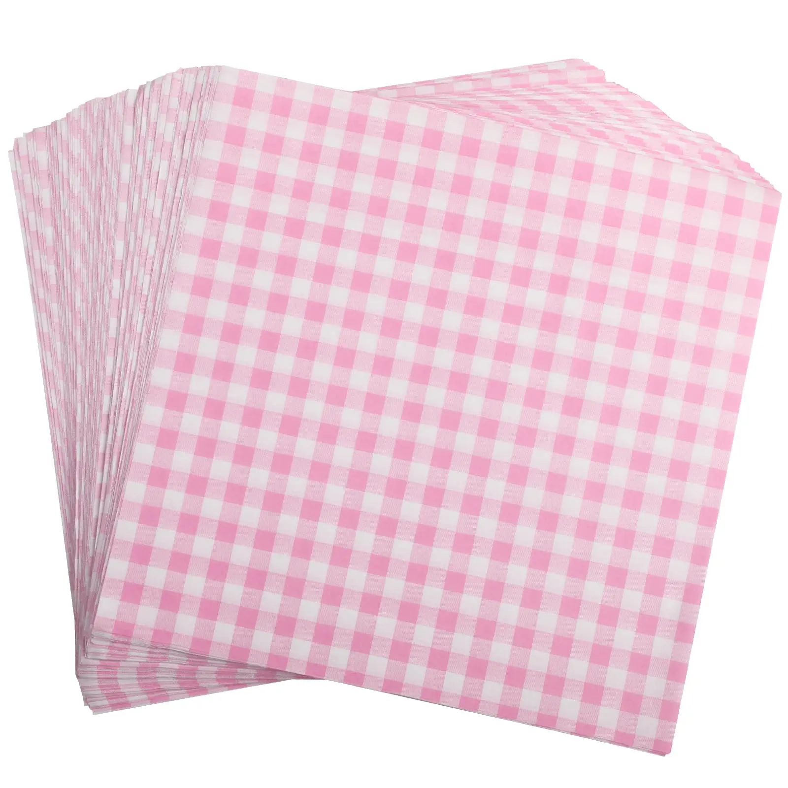 Memorial Day Waxed Deli Paper Sheets, 7×7 Inch 300Pcs Pink Gingham Greaseproof Food Wrapping Paper, Disposable Basket Liners for Sandwiches, Burgers, Fries, 2026 Summer BBQ Party Supplies