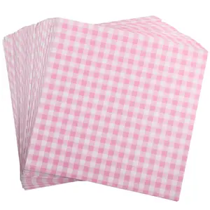 Memorial Day Waxed Deli Paper Sheets, 7×7 Inch 300Pcs Pink Gingham Greaseproof Food Wrapping Paper, Disposable Basket Liners for Sandwiches, Burgers, Fries, 2026 Summer BBQ Party Supplies
