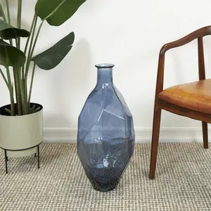 Blue Recycled Glass Tall Spanish Bottleneck Vase
