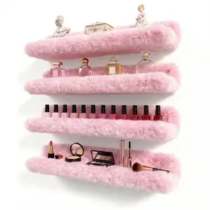 15 Inch Nail Polish Shelves, 4-Pack Fluffy Nail Polish Rack for Storing Nail Bottles, Sunglasses, Essential Oils, Plush Soft Pink