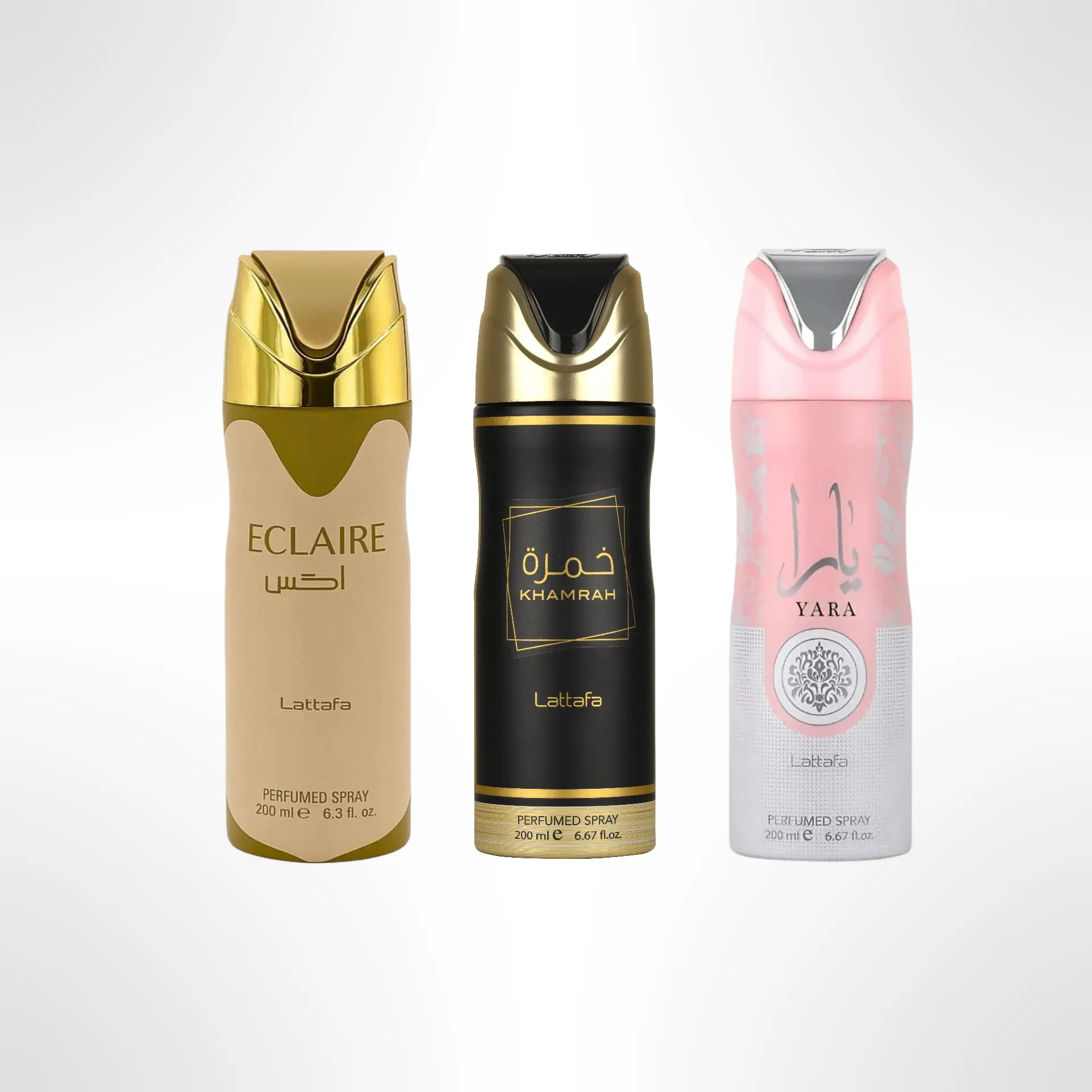 Lattafa Deodorant Bundle – Eclaire Deo + Khamrah Deo + Yara Deo – 3PCS Long-Lasting Body Spray Set