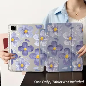 Oil-Painting Style Purple Floral Design Adjustable Stand Pen Slot Foldable Non-Slip TPU Case for Samsung iPad mini Air Pro 10th 11th Gen - Covers, Computer