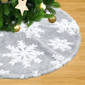 Small Christmas Tree Skirts 24 inch Grey White Xmas Tree Skirt Snowflakes Tree Skirts Fluffy Double Layers Mini Tree Skirt for Holiday Home Party Xmas Tree DecorationZephyroDD18StyleGirlShop