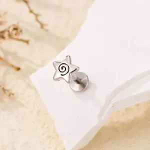 Oufer 16G Spiral Star Helix Cartilage Ear Piercing Flat Back Internally Threaded Stainless Steel Stud
