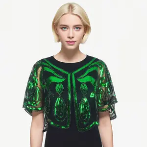 Sparkly Sequin Pashmina with Beads and Netting Elegant Scarf for Beach Vacation Evening Dress Accessory